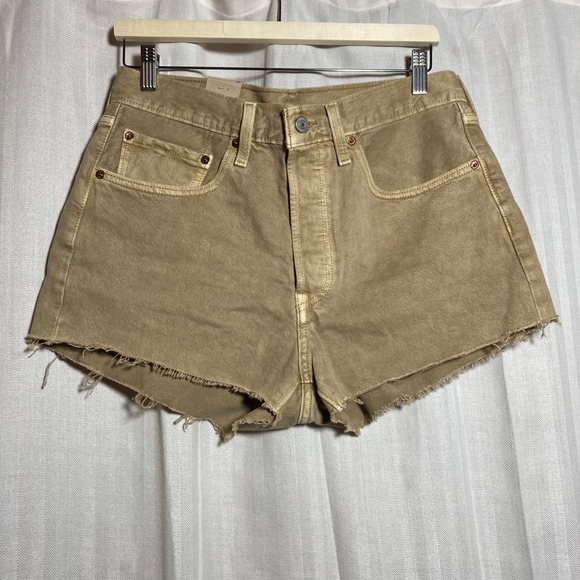 Levi's Pants - Levis 501 Original High Rise Cutoff Denim Shorts Tan‎ Khaki Button Fly 30 NEW